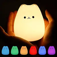 Светильник для детей Котик Little Cat Cиликоновый ночник на батарейках Разноцветный Design02