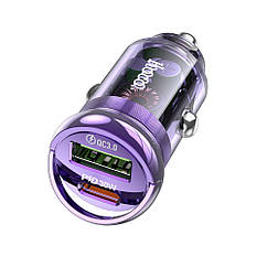 DR Автомобільний зарядний пристрій Hoco Z53A USB/Type-C PD 30 W QC transparent purple