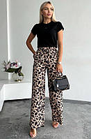 Модные летние штаны на резинке с леопардовым принтом