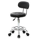 Стілець майстра м'який круглий на колесах зі спинкою, Стілець для косметолога, майстра манікюру, педикюру, тату, фото 7