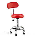 Стілець майстра м'який круглий на колесах зі спинкою, Стілець для косметолога, майстра манікюру, педикюру, тату, фото 2