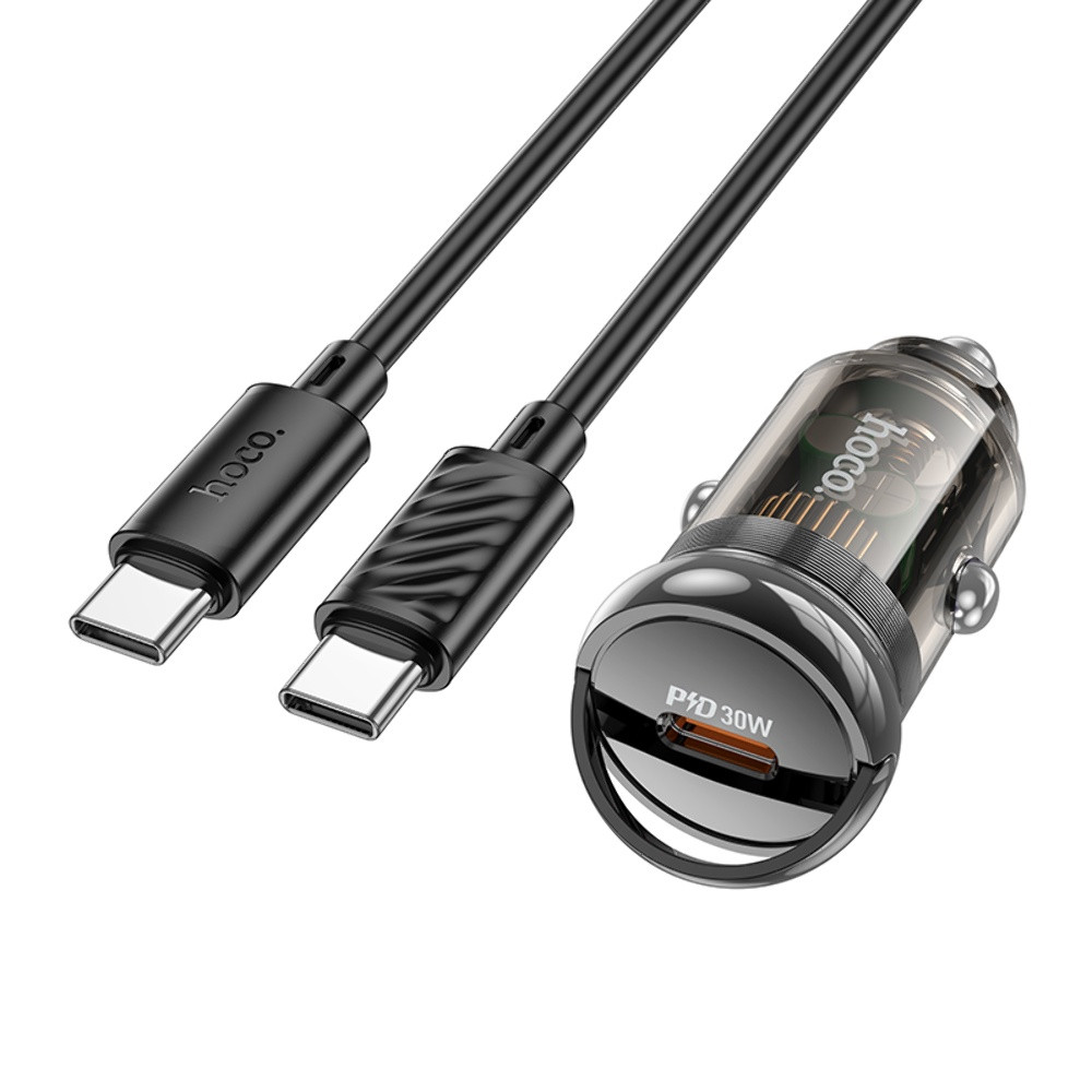 DR Автомобільний зарядний пристрій Hoco Z53 Type-C PD 30 W transparent black + кабель Type-C to Type-C