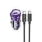 DR Автомобільний зарядний пристрій Hoco Z53 Type-C PD 30 W transparent purple + кабель Type-C to Type-C, фото 2
