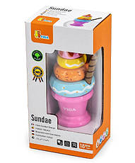Пирамидка Морозиво Viga Toys 51321 Розовая деревянная игрушка, фото 5