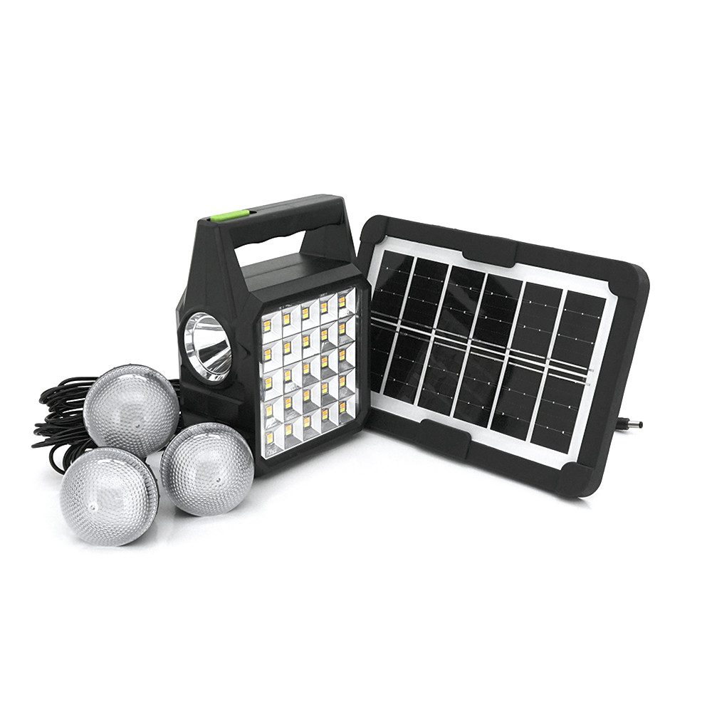 DR Переносний ліхтар GD-105+ Solar, 1+1 режим, вбудований акум-Powerbank 10000 mAh, 2 USB, 3 лампочки 3 W, USB