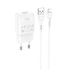 DR Набор СЗУ 110-240V HOCO C96A+ кабель Lighting, 1xUSB, 2.1A, кабель 1м, White, Blister