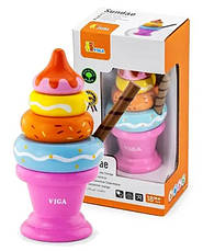 Пирамидка Морозиво Viga Toys 51321 Розовая деревянная игрушка, фото 4