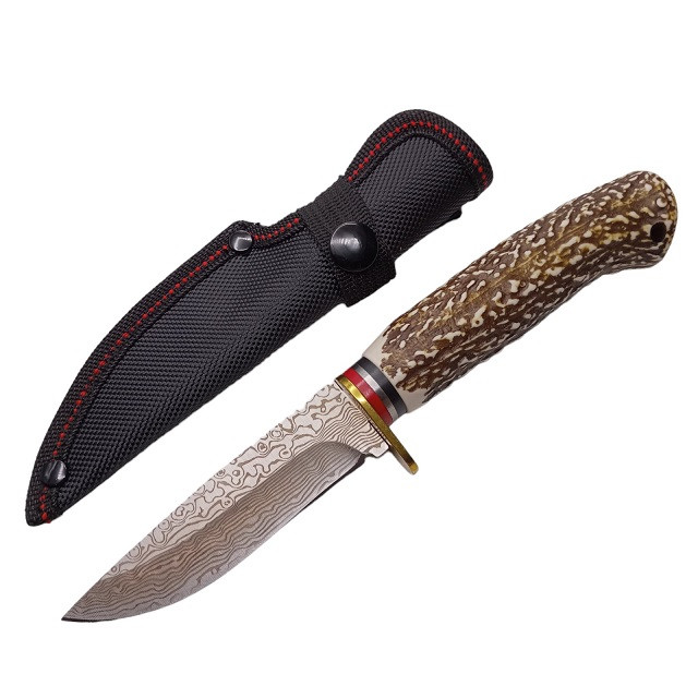 Мисливський ніж Damascus 142 із Чохлом 21см Brown (7_00107)