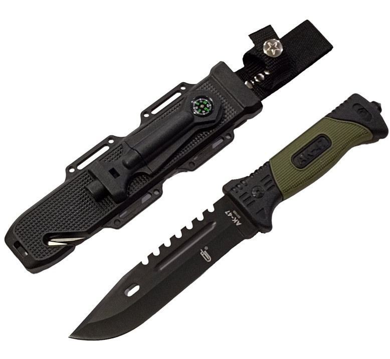 Тактичний мисливський ніж AK-47 5018B з кресалом та компасом 29см Green (7_00138)