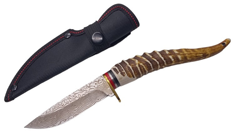 Мисливський ніж Damascus 146 із Чохлом 23см Brown (7_00148)
