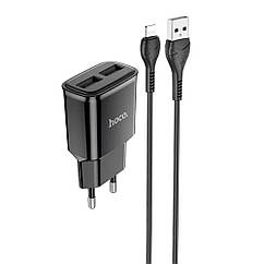 DR Набор СЗУ 110-240V HOCO C88A+ кабель Lighting, 2xUSB, 2.4A, кабель 1м, Black, Box