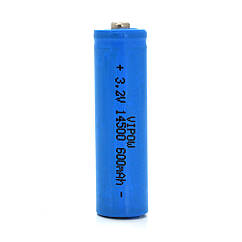 DR Литий-железо-фосфатный аккумулятор 14500 Lifepo4 Vipow IFR14500 TipTop, 600mAh, 3.2V, Blue Q50/500