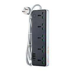 DR Мережевий фільтр HOCO AC13A на 5 розеток + 3 USB + USB-C, 17 W, кабель 1,5 м, 220 В, Black, Box