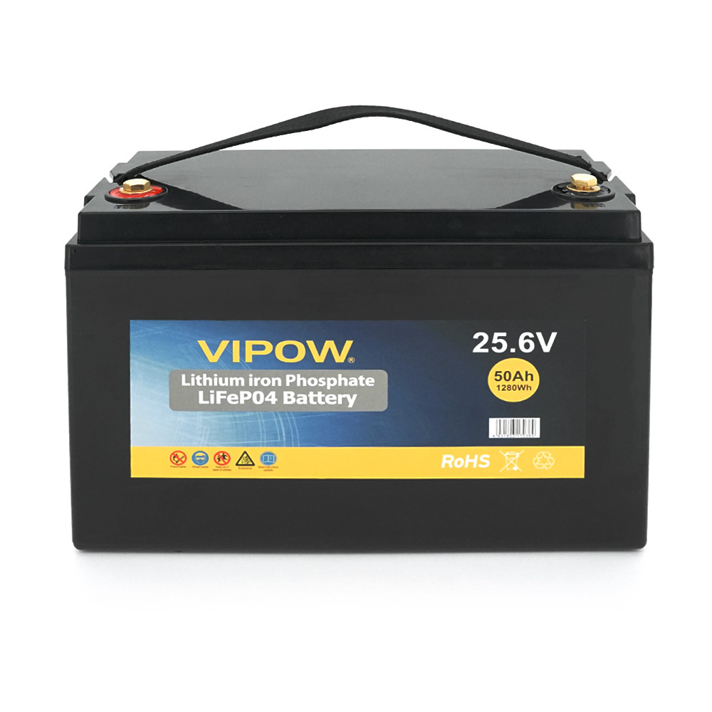 DR Акумуляторна батарея Vipow LiFePO4 25,6V 50 Ah з вбудованою ВМS-платою 40A (330*175*225)