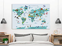 Картина детская на холсте для дома в деревянной раме готовая " Карта мира" HD-печать 140, 90, 1