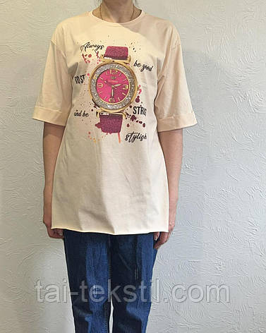 Стильна жіноча подовжена футболка-туніка OVERSIZE якість коттон 100% Туреччина, фото 2