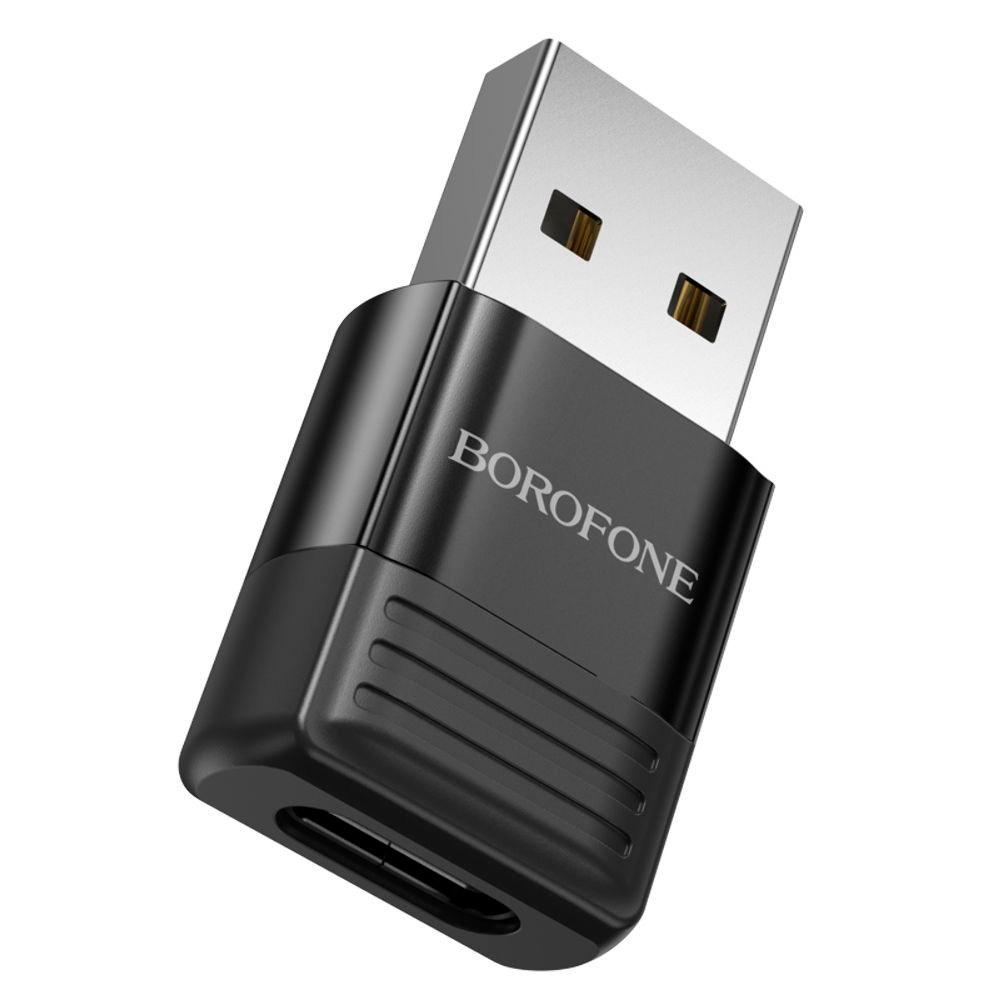 DR Переходник Borofone BV18 USB2.0(M) => Type-C(F), Black, Blister