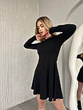 Модна коктейльна сукня в рубчик з довгими рукавами чорна коротка сукня рубчик жіноча міні сукня, фото 2