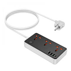 DR Мережевий фільтр HOCO AC8A на 3 розетки + 3 USB+USB-C, 30 W, 220 В, кабель 1,5 м, Black/White, Box