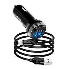 DR Набор АЗУ 12-24V HOCO Z40+ кабель Micro, 2xUSB, 2.4A, кабель 1м, Black, Box