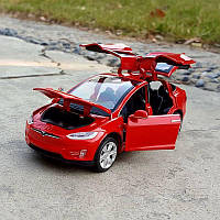 Машинка Tesla Model X black / металлическая / точная детализация / масштаб 1:32 Красный