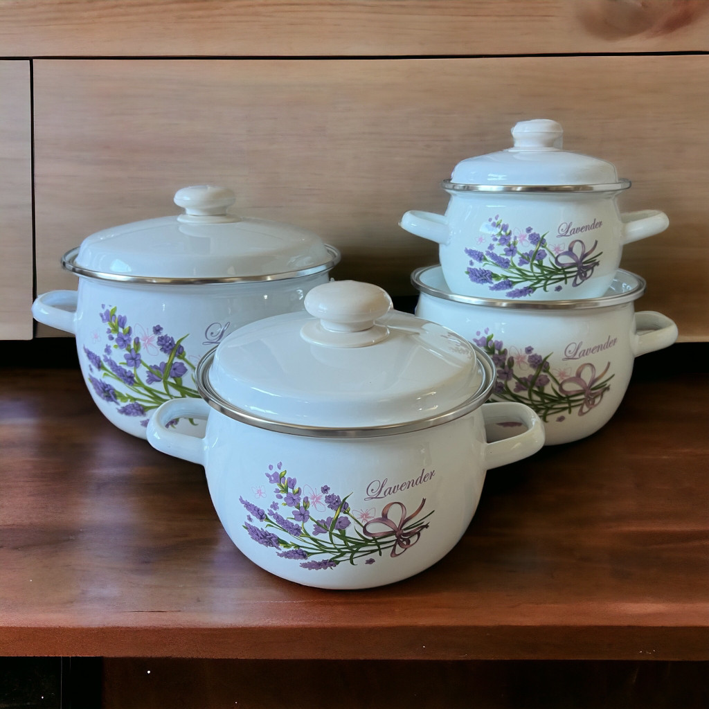 Емальований набір каструль 929 Букет лаванди Idilia