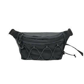 Чоловіча сумка бананка на пояс тактична, чорна з резинкою для кріплення, матеріал Оксфорд