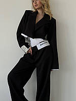 Женский модный брючный костюм тройка: пиджак+брюки+шорты Черный, S-M