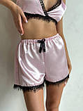 Жіноча рожева піжава Атласна піжама топ з шортами, піжамний комплект Піжамний  комплект топ + шорти, фото 3