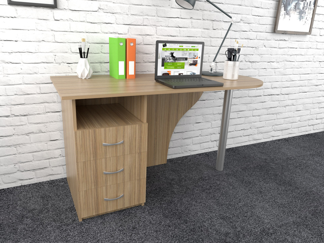 Офісний стіл С-16а (600x1200x750) Дуб Сонома Гамма стиль