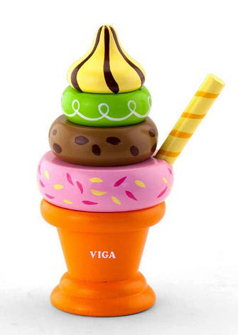 Пірамідка Морозиво Viga Toys 51322 Помаранчевий дерев'яна іграшка, фото 1