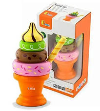 Пірамідка Морозиво Viga Toys 51322 Помаранчевий дерев'яна іграшка, фото 4