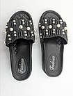 Шльопанці жіночі літні гумові на платформі з перлинами стильні EVA чорний, фото 3
