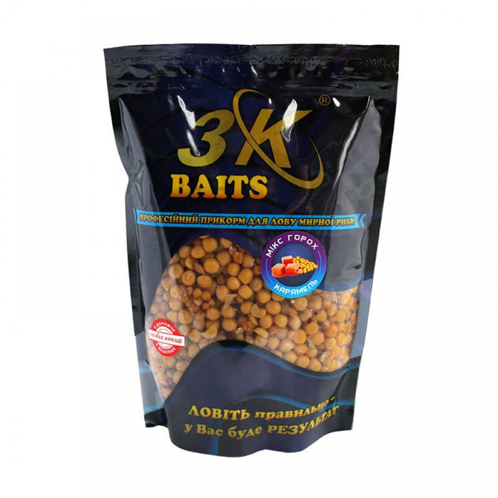 Прикормка 3k Baits Зерновий мікс Горох Карамель 1кг 3к02104, фото 1