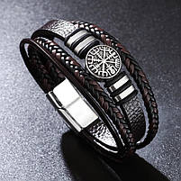 Браслет шкіряний багатошаровий "Вегвизир" Type VB 18 см. Black, фото 6