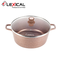 Каструля з кришкою LEXICAL LM-010214-5 LORD Marble Casserole з мармуровим антипригарним покриттям 40см, Golden lk