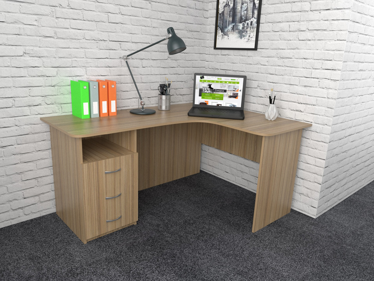 Офісний стіл СК-2А (1400x1400x750) Дуб Сонома Гамма стиль