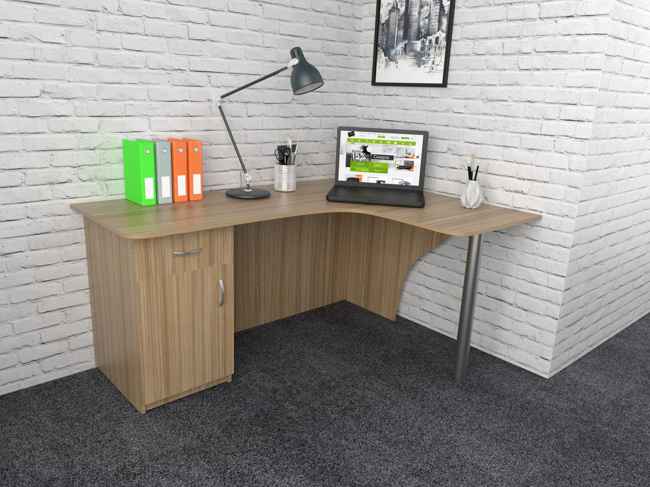 Офісний стіл СК-8 (1200x1600x750) Дуб Сонома Гамма стиль
