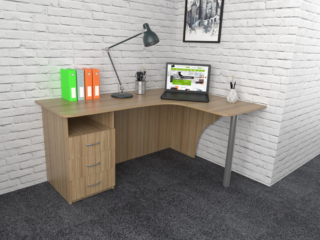 Офісний стіл СК-8А (1400x1400x750) Дуб Сонома Гамма стиль