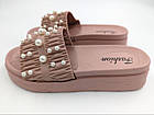 Шльопанці жіночі літні гумові на платформі з перлинами стильні EVA рожевий, фото 2