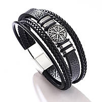 Браслет шкіряний багатошаровий "Вегвизир" Type VB 22 см. Black, фото 5