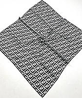 Стильный шелковый весенний платок Fendi Фенди. Модный брендовый натуральный платок с ручной подшивкой Серо - Белый