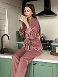 Женская пижама велюровая, королевский велюр пудровий колір тепла піжама, фото 6