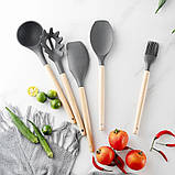 Набір кухонного приладдя силіконовий 12 предметів Kitchen&dining кухонне начиння лопатки для кухні Сірий, фото 9