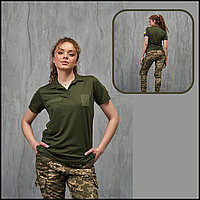 Армейская тактическая футболка женская поло хаки с липучками для шеврона для военнослужащих libl