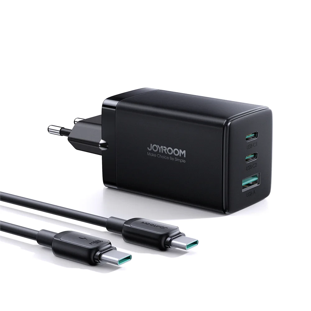 Комплект мережевий зарядний пристрій JoyRoom GaN Ultra 65W U+C+C з кабелем Type-C to Type-C