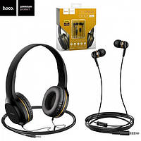 Комплект дротових навушників накладні + вакуумні Hoco W24 Чорні із золотим ep