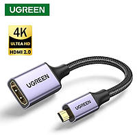 Кабель адаптер Ugreen Micro HDMI штекер to HDMI 2.0 разъем 4K 60Hz 3D нейлоновая оплетка HD149