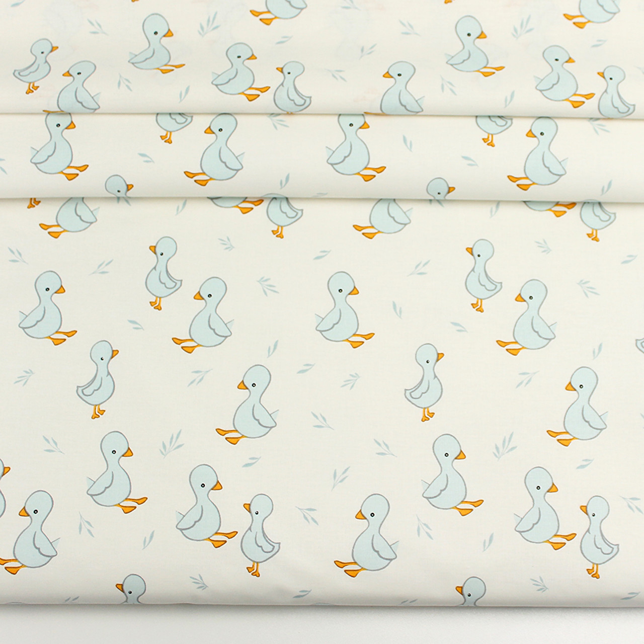 Ранфорс завширшки 240 см "М'ятні качечка та гілочки" на молочному тлі No F-3260, фото 1