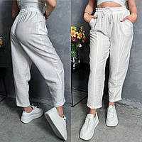 Женские летние брюки-бохо из льна белого цвета с 50 по 60 размер